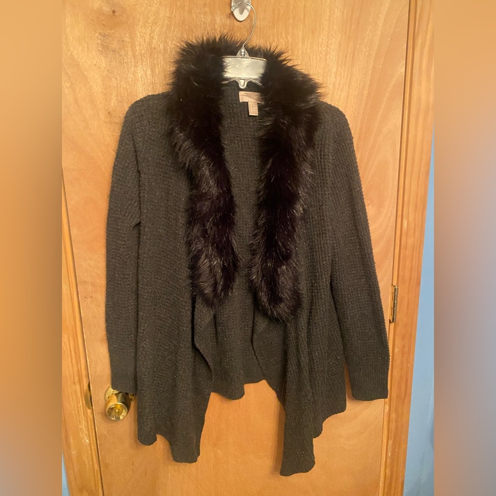 Forever 21 Black Cardigan with Faux Fur Trim